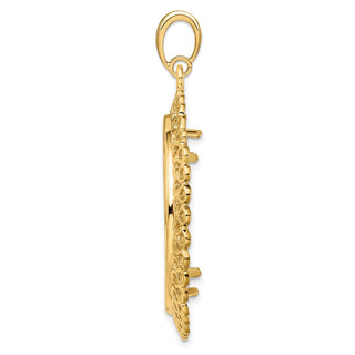 14k Yellow Gold Polished 30mm Heart Filigree Prong Coin Bezel Pendant - Fits 1 oz Maple Leaf and 1/2 oz Cat