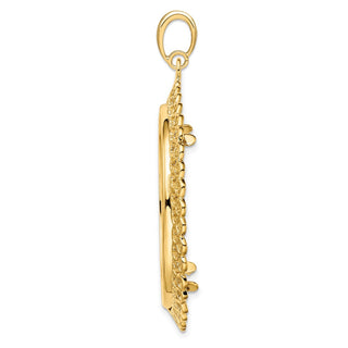 14k Yellow Gold Polished 32.7mm Heart Filigree Prong Coin Bezel Pendant - Fits 1 oz American Eagle, 1 oz Cat, and 1 oz Krugerrand