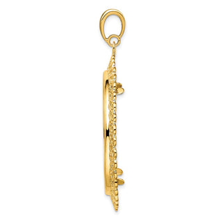 14k Yellow Gold Polished 34.2mm Heart Filigree Prong Coin Bezel Pendant - Fits US $20 Liberty and US $20 St. Gaudens