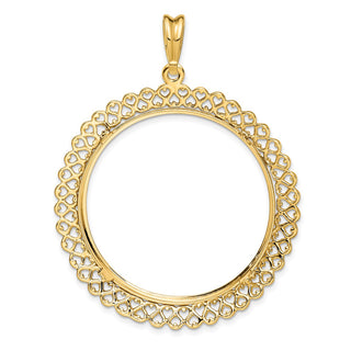 14k Yellow Gold Polished 34.2mm Heart Filigree Prong Coin Bezel Pendant - Fits US $20 Liberty and US $20 St. Gaudens