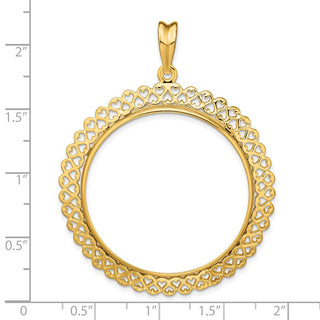 14k Yellow Gold Polished 34.2mm Heart Filigree Prong Coin Bezel Pendant - Fits US $20 Liberty and US $20 St. Gaudens
