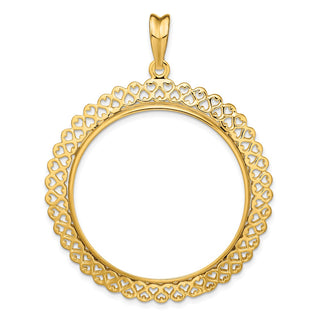 14k Yellow Gold Polished 34.2mm Heart Filigree Prong Coin Bezel Pendant - Fits US $20 Liberty and US $20 St. Gaudens