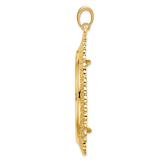 14k Yellow Gold Polished 37mm Heart Filigree Prong Coin Bezel Pendant - Fits 50 Pesos and Centenario