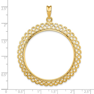 14k Yellow Gold Polished 39.5mm Heart Filigree Prong Coin Bezel Pendant - Fits 4 Ducat