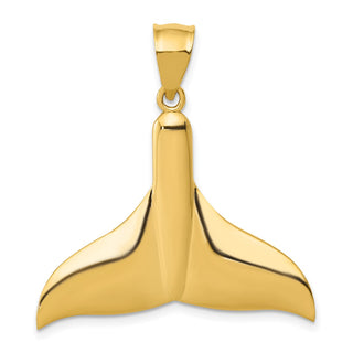 14k Yellow Gold Solid Polished Large Whale Tail Pendant
