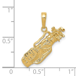 14k Yellow Gold Solid Polished Open-Backed Golf Bag w/Clubs Pendant