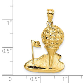 14k Yellow Gold Solid Polished Open-Backed Golf Pendant C2620
