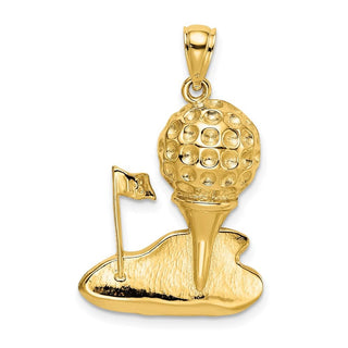 14k Yellow Gold Solid Polished Open-Backed Golf Pendant C2620