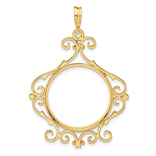 14k Yellow Gold Polished 21.6mm English Scroll Prong Coin Bezel Pendant - Fits US $5 Bald Eagle and US $5 Congressional