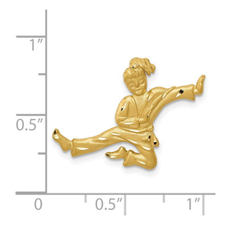 14k Yellow Gold Solid Satin Diamond-Cut Open-Backed Karate Female Charm