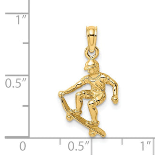 14k Yellow Gold Solid Polished 3-D Skateboarder Pendant