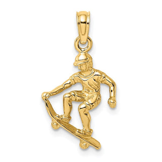 14k Yellow Gold Solid Polished 3-D Skateboarder Pendant