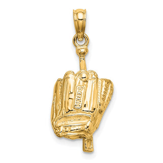 14k Yellow Gold Polished 3-D Glove/Bat/Baseball Pendant C2656