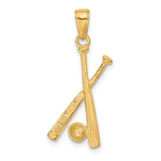 14k Yellow Gold Polished Open-Backed Bats and Ball Baseball Pendant C2662
