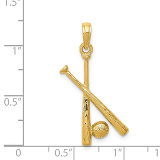 14k Yellow Gold Polished Open-Backed Bats and Ball Baseball Pendant C2662