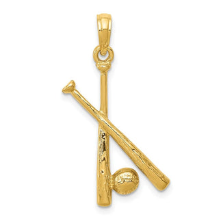 14k Yellow Gold Polished Open-Backed Bats and Ball Baseball Pendant C2662