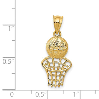 14k Yellow Gold Basketball and Net Pendant