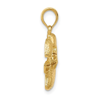 14k Yellow Gold 2-D Double Football Helmets and Ball Pendant C2666
