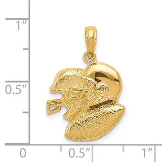 14k Yellow Gold 2-D Double Football Helmets and Ball Pendant C2666