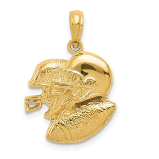 14k Yellow Gold 2-D Double Football Helmets and Ball Pendant C2666