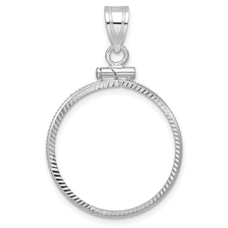 14k White Gold Diamond-cut Screw Top 21.6mm x 1.7mm Coin Bezel Pendant - Fits US $5 Bald Eagle, US $5 Congressional, and Other Coins