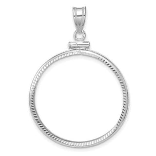 14k White Gold Polished and Diamond-cut 27mm x 2.35mm Screw Top Coin Bezel Pendant - Fits 1/2 oz American Eagle, US $10 Liberty, and Other Coins