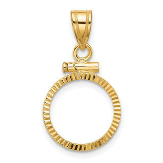 10k Yellow Gold Polished and Diamond-cut 13.0mm x 1.1mm Screw Top Coin Bezel Pendant - Fits 2 Pesos