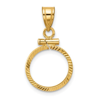 10k Yellow Gold Polished and Diamond-cut 14.0mm x 1.1mm Screw Top Coin Bezel Pendant - Fits 1/20 oz Maple Leaf and Other Coins