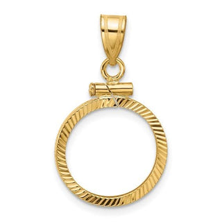 14k Polished and Diamond-cut 15.0mm x 0.8mm Screw Top Coin Bezel Pendant - Fits US $1 Type 2