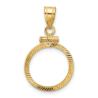10k Yellow Gold Polished and Diamond-cut 15.0mm x 0.8mm Screw Top Coin Bezel Pendant - Fits US $1 Type 2