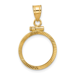 14k Yellow Gold Polished and Diamond-cut 15.5mm x 1.1mm Screw Top Coin Bezel Pendant