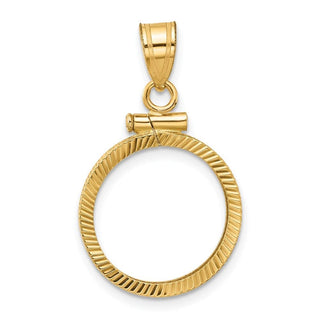 10k Yellow Gold Polished and Diamond-cut 15.5mm x 1.1mm Screw Top Coin Bezel Pendant - Fits 2.5 Pesos
