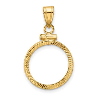 14k Yellow Gold  Polished and Diamond-cut 16.0mm x 1.35mm Screw Top Coin Bezel Pendant