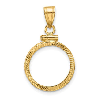 10k Yellow Gold Polished and Diamond-cut 16.0mm x 1.35mm Screw Top Coin Bezel Pendant - Fits Maple Leaf