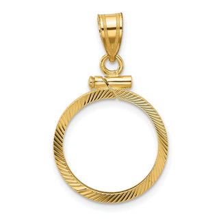 10k Yellow Gold Polished and Diamond-cut 16.5mm x 1.35mm Screw Top Coin Bezel Pendant - Fits 1/10 oz American Eagle and 1/10 oz Krugerrand