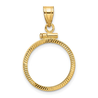 10k Yellow Gold Polished and Diamond-cut 17.8mm x 1.35mm Screw Top Coin Bezel Pendant - Fits US $2.50 Liberty and Other Coins