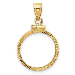 10k Yellow Gold Polished and Diamond-cut 18.0mm x 1.35mm Screw Top Coin Bezel Pendant - Fits 1/10 oz Cat