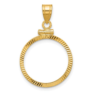 14k Yellow Gold Polished and Diamond-cut 19.0mm x 1.1mm Screw Top Coin Bezel Pendant