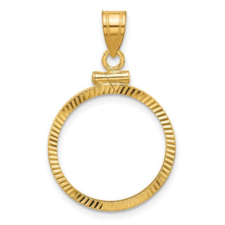 10k Yellow Gold Polished and Diamond-cut 19.0mm x 1.1mm Screw Top Coin Bezel Pendant - Fits 5 Pesos