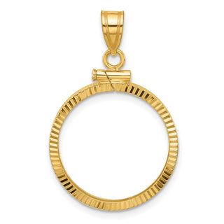 10k Yellow Gold Polished and Diamond-cut 20.1mm x 2.1mm Screw Top Coin Bezel Pendant - Fits 1/4 oz. Gold Nugget, and 1/4 oz. Koala