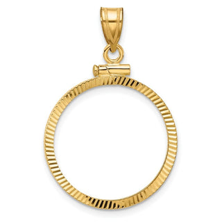 10k Yellow Gold Polished and Diamond-cut 21.6mm x 1.7mm Screw Top Coin Bezel Pendant - Fits US $5 Bald Eagle, US $5 Congressional, US $5 Liberty, and Other Coins