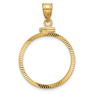 14k Polished and Diamond-cut 21.6mm x 1.7mm Screw Top Coin Bezel Pendant - Fits US $5 Bald Eagle, US $5 Congressional, US $5 Liberty, and Other Coins