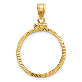 10k Yellow Gold Polished and Diamond-cut 22.0mm x 1.9mm Screw Top Coin Bezel Pendant - Fits 1/4 oz American Eagle and Other Coins