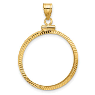 10k Yellow Gold Polished and Diamond-cut 25.0mm x 2.35mm Screw Top Coin Bezel Pendant - Fits 1/2 oz Maple Leaf and Other Coins
