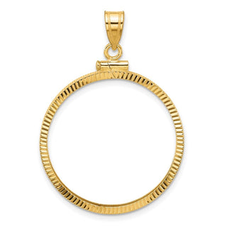 10k Yellow Gold Polished and Diamond-cut 27.0mm x 2.35mm Screw Top Coin Bezel Pendant - Fits 1/2 oz American Eagle, US $10 Liberty, and Other Coins