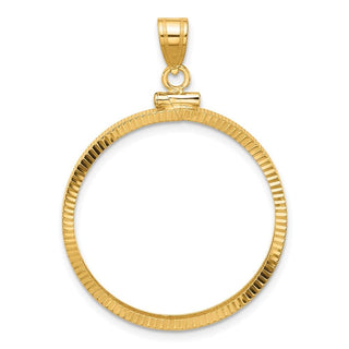 10k Yellow Gold Polished and Diamond-cut 27.5mm x 2.1mm Screw Top Coin Bezel Pendant - Fits 20 Pesos