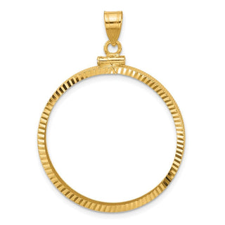 10k Yellow Gold Polished and Diamond-cut 30.0mm x 3.00mm Screw Top Coin Bezel Pendant - Fits 1 oz Maple Leaf and 1/2 oz Cat