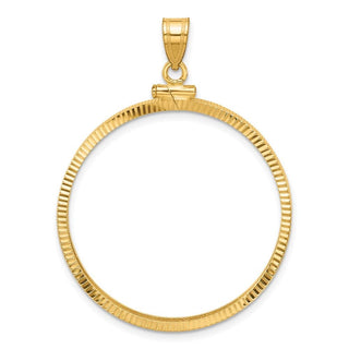 10k Yellow Gold Polished and Diamond-cut 32.0mm x 2.85mm Screw Top Coin Bezel Pendant - Fits 1 oz Australian Nugget, 1 oz Kangaroo, 1 oz Panda, and Other Coins