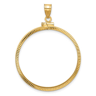 10k Yellow Gold Polished and Diamond-cut 32.7mm x 3.00mm Screw Top Coin Bezel Pendant - Fits 1 oz American Eagle, 1 oz Cat, and 1 oz Krugerrand