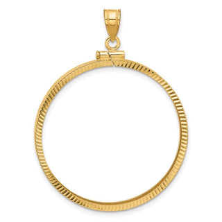 10k Yellow Gold Polished and Diamond-cut 34.2mm x 2.85mm Screw Top Coin Bezel Pendant - Fits US $20 Liberty and US $20 St. Gaudens